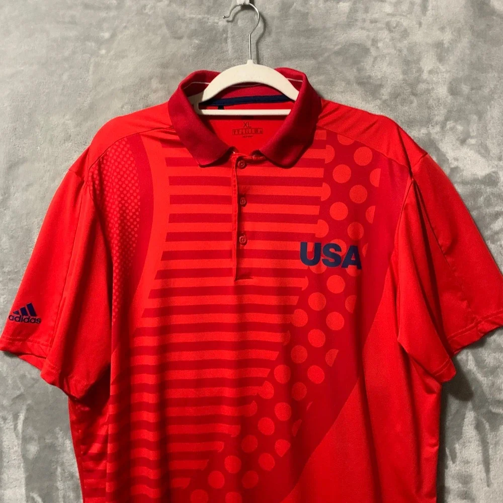 Adidas‎ Team USA Mens XL Red Graphic Performance Polo Shirt FR9663 Short Sleeve